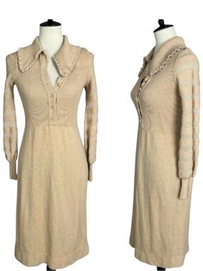 The Knit Group Vintage Ruffle Collar Dress Long Sleeve Stretch Knee Length Sz 12
